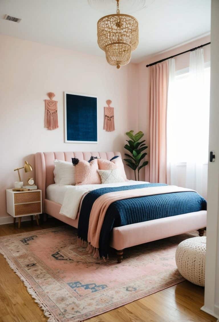 20 Navy Blue and Pink Bohemian Decor Ideas for Bedroom: Cozy Chic ...