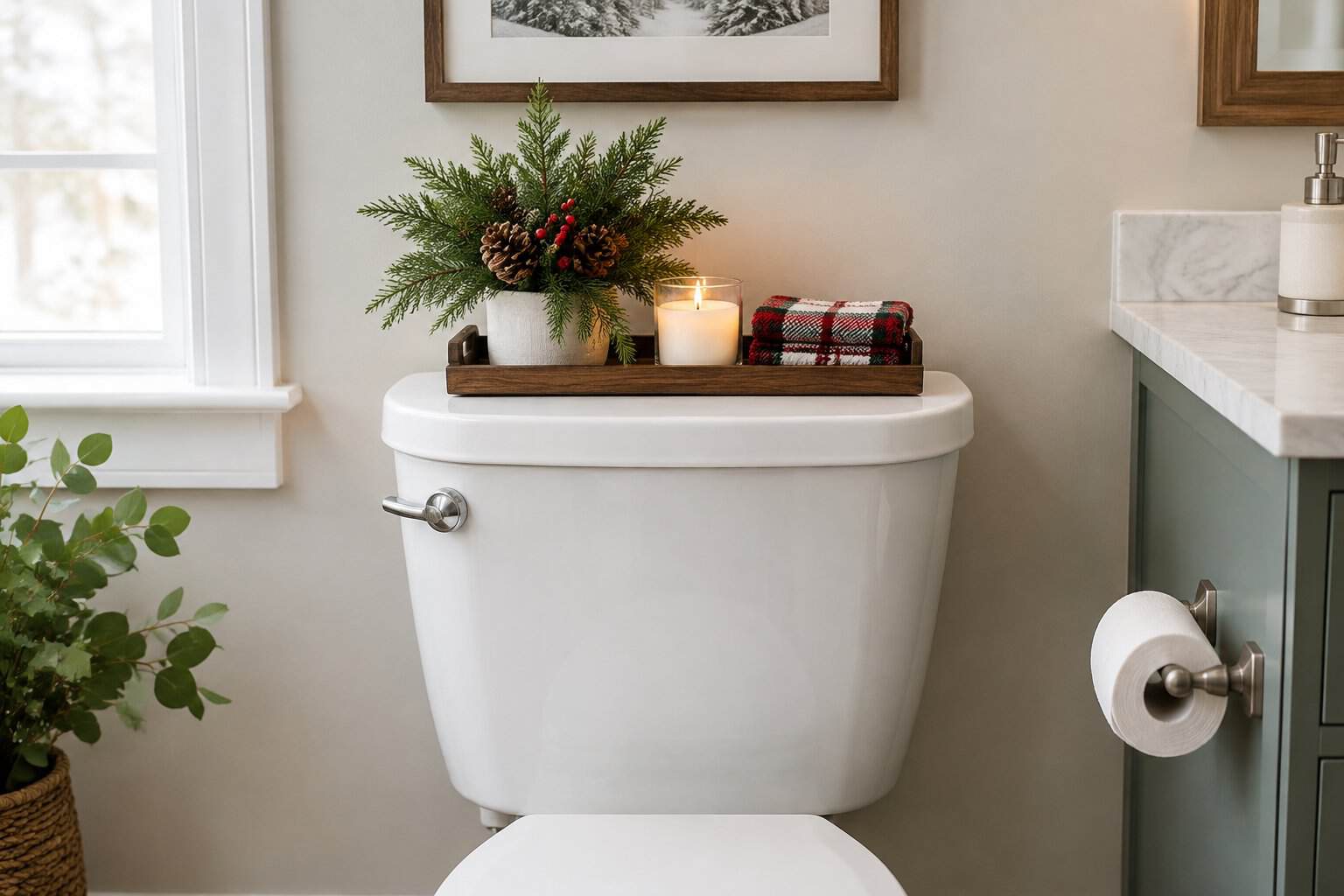 How to Style a Toilet Tank Tray for Christmas: Easy Ideas