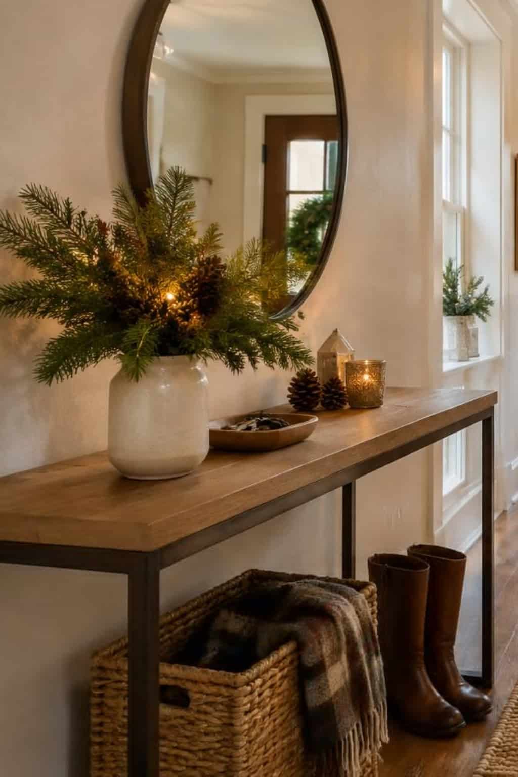15 Hallway Table Christmas Decor Ideas for Festive Entryways